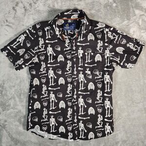 Rugby University Skull All Over Button‎ Down Shirt Black Mens Size Large